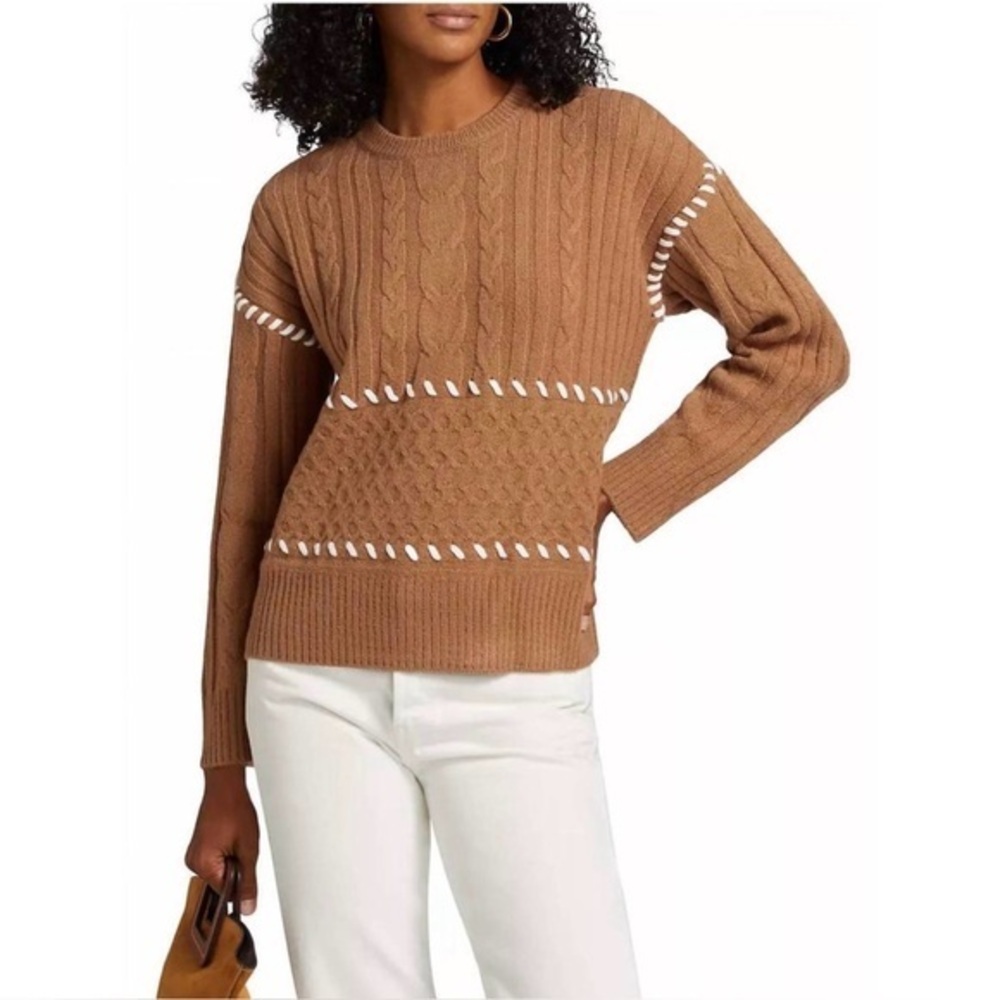 DESIGN HISTORY whipstitch long sleeve sweater in antique oak